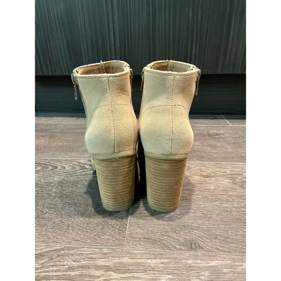 Open Toe Stacked Heel Suede Booties - Picture 2 of 4